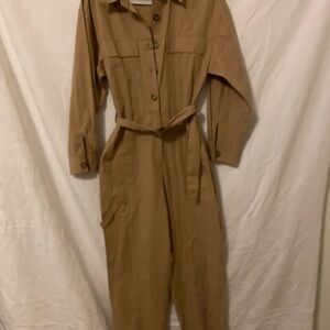 Zara Tan Utility Jumpsuit with Belted Waist
